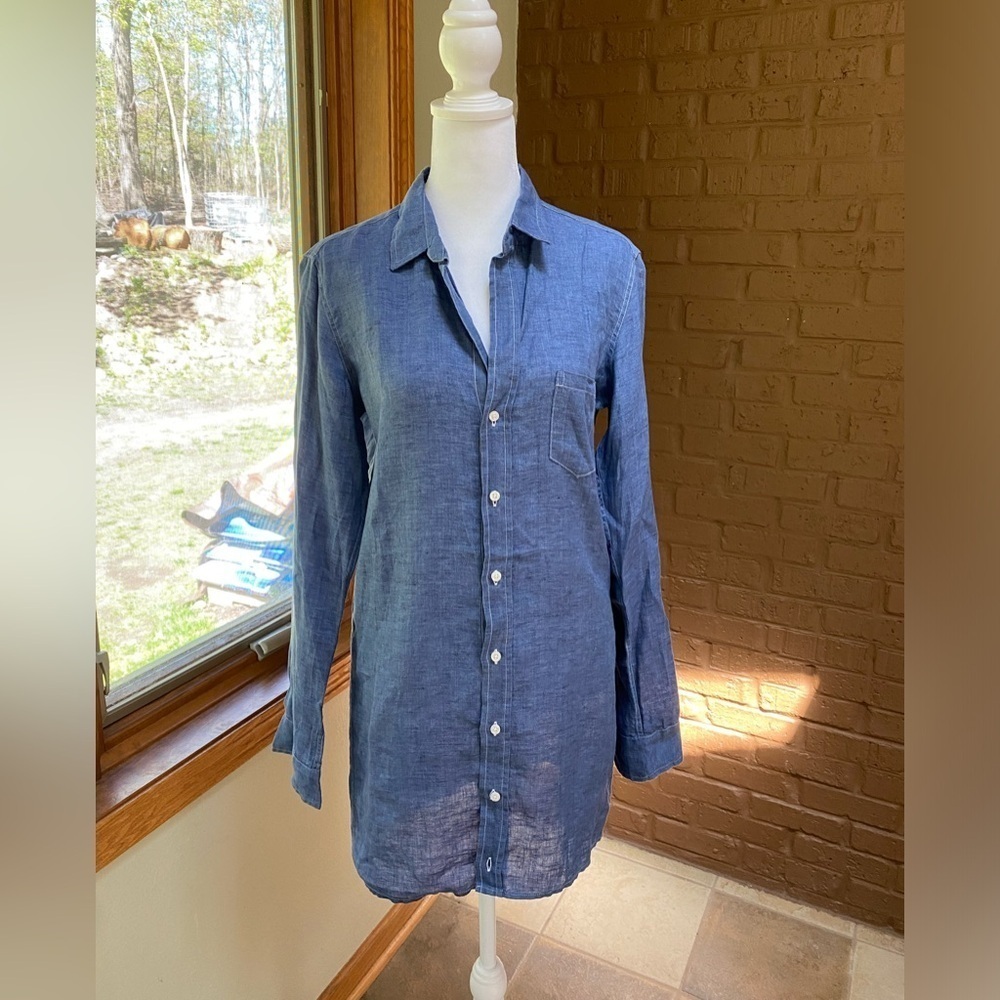 Frank & Eileen S Mary Button Down Dress Long Sleeve Collared $328 Blue